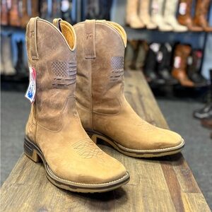 KING USA TEXAS Men's Western Patriot Leather Cowboy Work Boots Square Toe 11.5